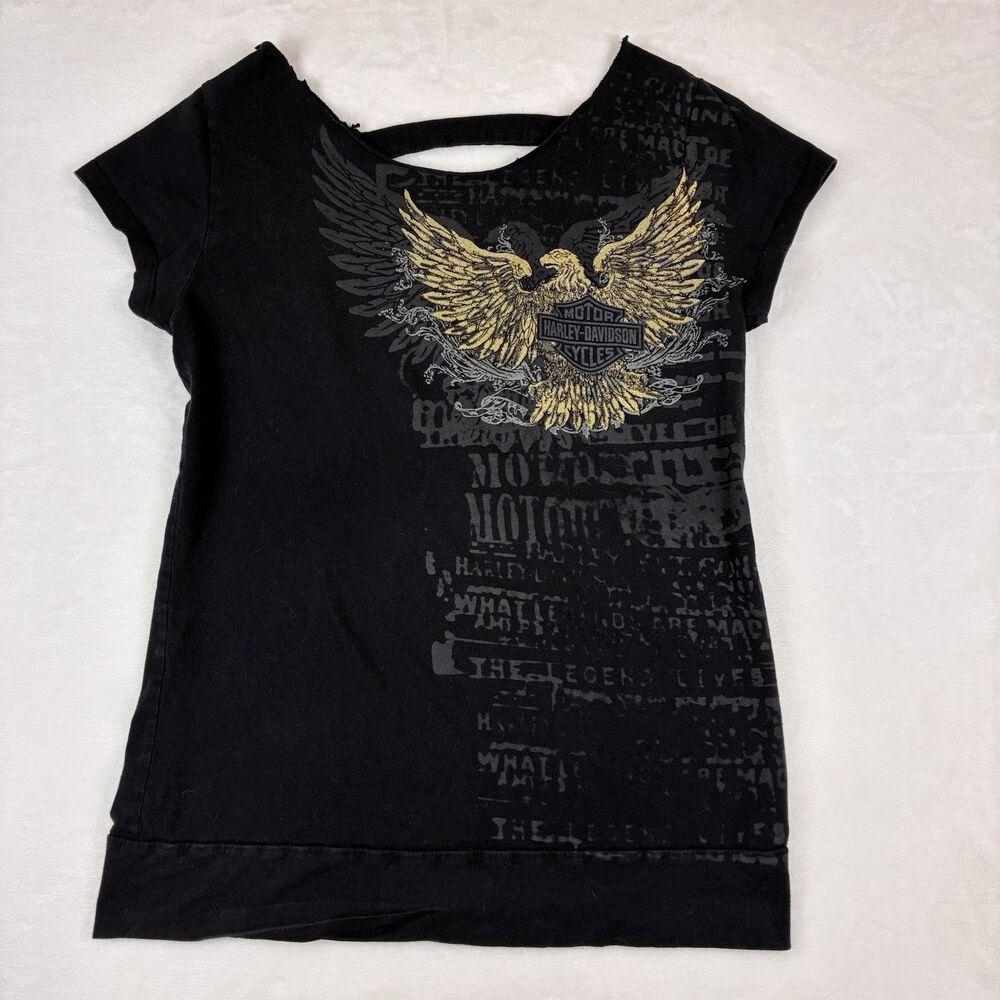 Harley Davidson T-shirt Women’s Size XL Black Embellished Eagle Back Cutouts